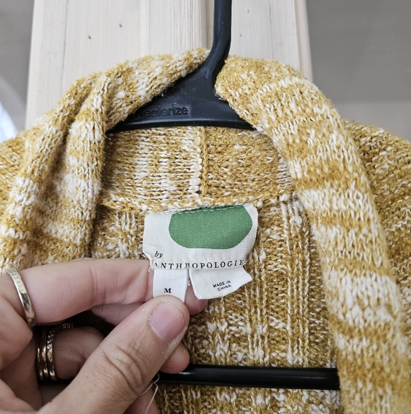 Anthropologie Abigail Duster Long Open Cardigan Marled Heather Mustard Yellow M - Picture 4 of 9